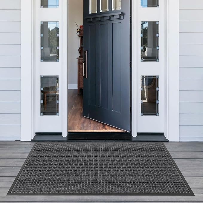 Front Door Mat Outside Entrance, 4' x 2' Heavy Duty Indoor Outdoor Door Mats for Entryway, All Season Weather Outdoor Doormat, Natural Rubber Non Slip Welcome Mats for Front Door