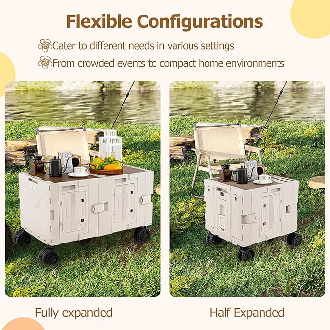 Goplus Large Foldable Utility Cart w/ 2-Tier Storage Crates, 5 Rotate Wheels, Metal Telescoping Handle, Portable Rolling Trolley Collapsible Cart for Grocery Shopping Camping & Travel