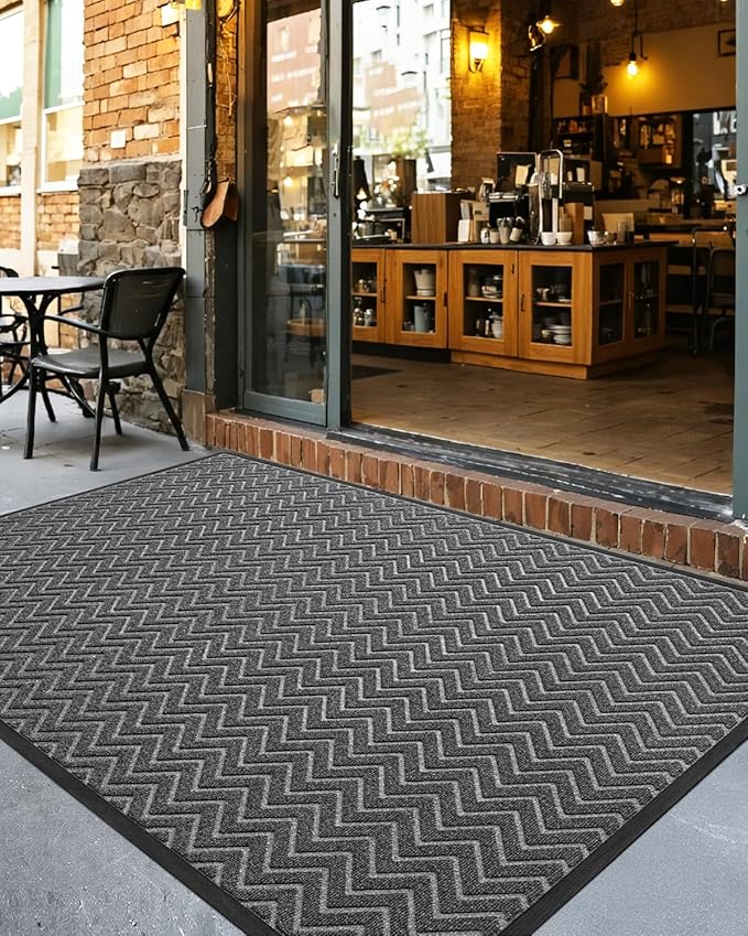 DEXI Front Door Mat Outside Entrance, 3x5 ft Rubber Entry Doormat Heavy Duty, Welcome Mats Non Slip for Inside House Floor Entryway Back Doors Exterior Patio, Chevron Dark Grey