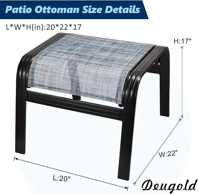 Outdoor Footstools for Patio,Textile Ottomans Metal Dining Footrests Stack Chairs for Lawn,Garden or Porch 2 Set Blue