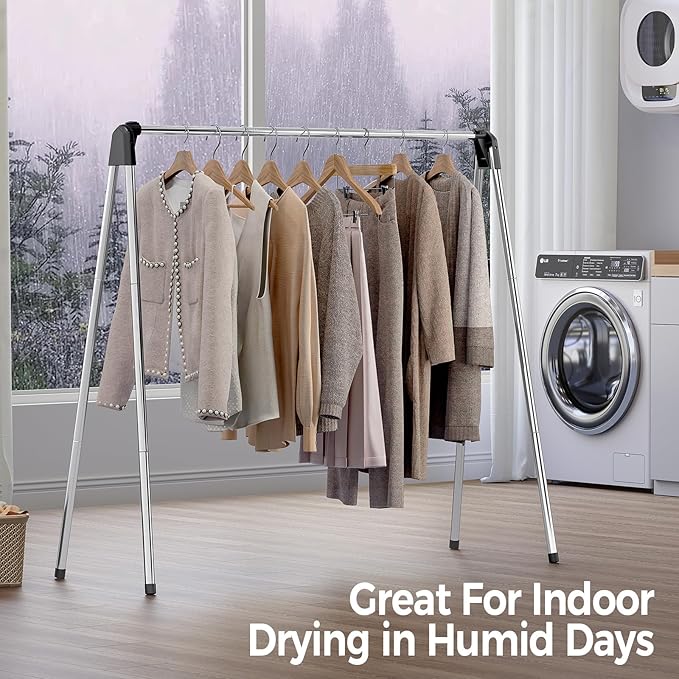 TOOLF Clothes Drying Rack Foldable, Laundry Drying Rack Stainless Steel, Portable Clothes Rack, Drying Rack for Clothing, Indoor Outdoor, Free-Standing, Large Capacity