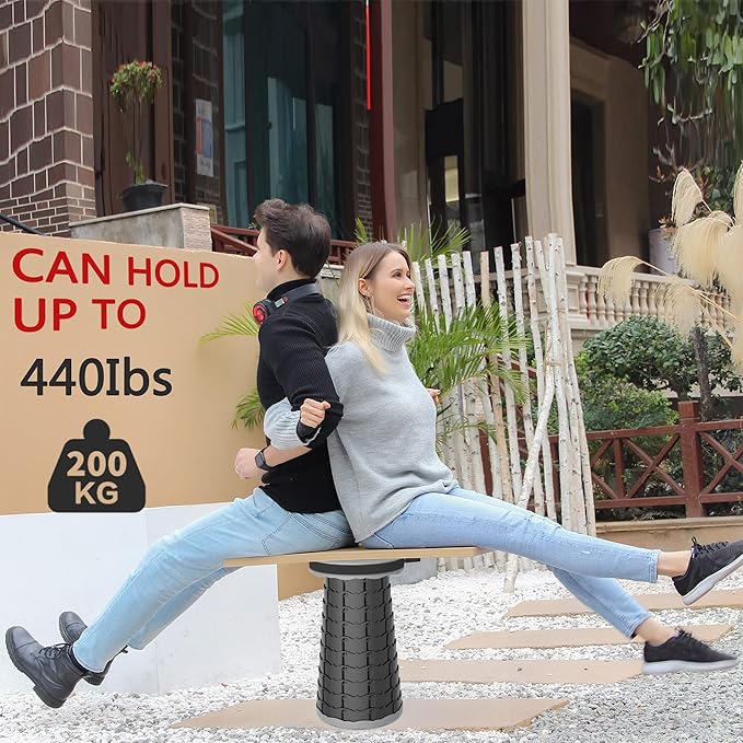 ALEVMOOM Telescoping Stool with Cushion, Portable Telescoping More Sturdy Capacity 440Ib,Collapsible Retractable Adjustable Folding Stool for Garden Hiking Fishing BBQ