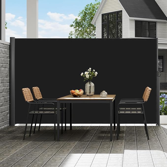 VEVOR Retractable Side Awning, UV 50 118" x 71" Retractable Patio Screen Waterproof, 280 g Thicken Folding Room Divider Wind Screen for Privacy, Garden, Outdoor, Patio and Terrace, Black