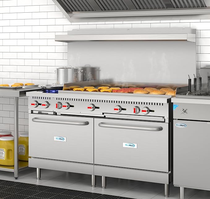 KoolMore 60 in. Double Oven Commercial Cooking Range with 48 in. Griddle and 2 Burners, ETL Listed in Stainless-Steel (KM-CRG482-NG)