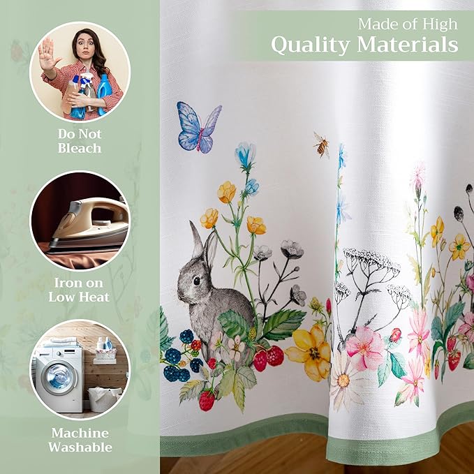 Maison d' Hermine Table Cloth Round Table 100% Cotton 69 Inches Tablecloth Reusable Decorative Everyday Use for Dining Room, Farmhouse, Home, Party, Festive & Wedding Spring Summer - Printemps