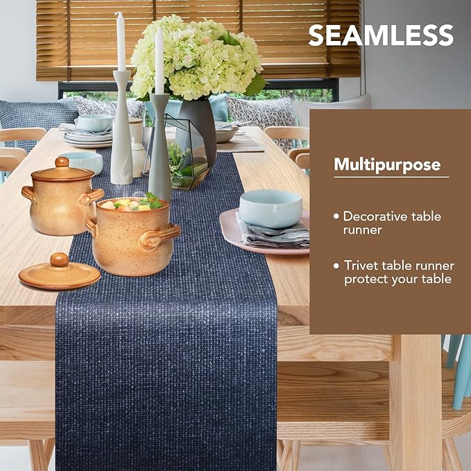 Trivet Table Runner Hot Plates Mat 12 X 40 Inch Heat Resistant Table Protector Waterproof Decorative Farmhouse Kitchen Trivets Counter Heat Proof Placemats for Hot Dishes (Black Line)