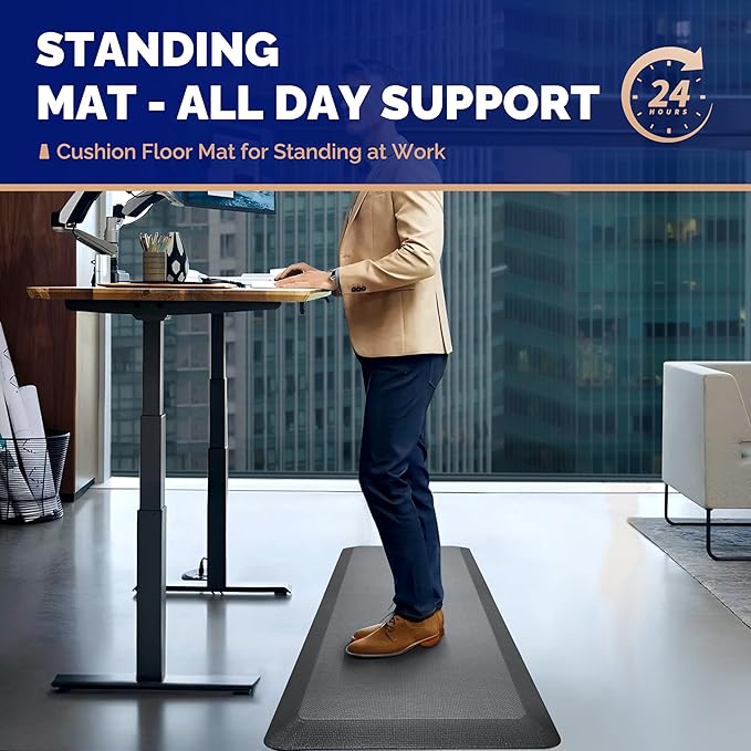 FEATOL Anti Fatigue Mat for Standing, 9/10 Extra Thick Ergonomic Standing Desk Mat, Comfort & Durable Memory Foam Standing Mat at Home,Office All Day (20" x 39", Gray, 1PC)