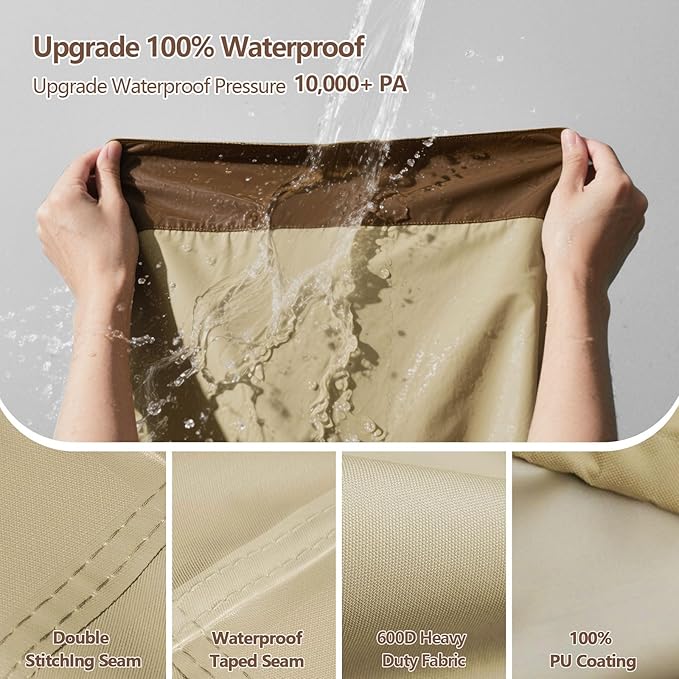 Outdoor Patio Furniture Cover - Heavy Duty Waterproof 600D Tough Canvas Protector for Rectangular Table Cover, All-Season Dining Table and Chair Covers (62L x 44W x 28H Inch)