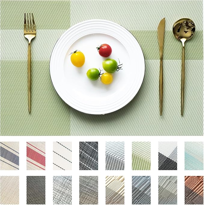 Placemats Set of 4 Vinyl/Plastic Woven Place Mats for Kitchen Table Indoor/Outdoor Washable Placemat Wipeable Dining Table Mats (Green Cube,4)