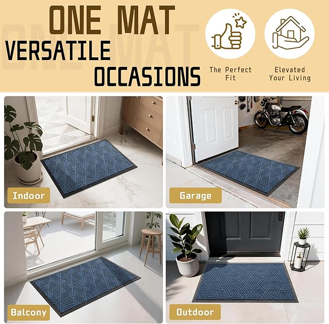 Yimobra Large Door Mat 47x32, All-Weather Waterproof Non-Slip Welcome Matt Outdoor, Heavy Duty Non Slip Doormat for Entryway for Patio and Garage Indoor, Easy Clean, Blue