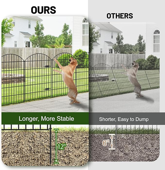 Metal Garden Fence with Gate 42in (H) x 23.3ft (L), 1 Gate+ 9 Panels Dog Fence Border Fence Animal Barrier, No Dig Garden Fencing for Yard Flower Bed Lawn Patio Outdoor, ECG4210, Black