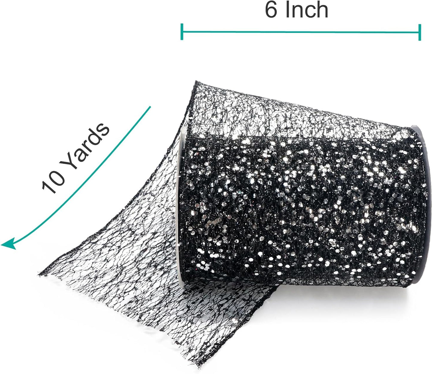 CT CRAFT LLC Sparkling Glitter Mesh Wired Ribbon 6" x 10 Yards Black for Christmas Home Decor Bow Gift Wrapping DIY Crafts Wreath