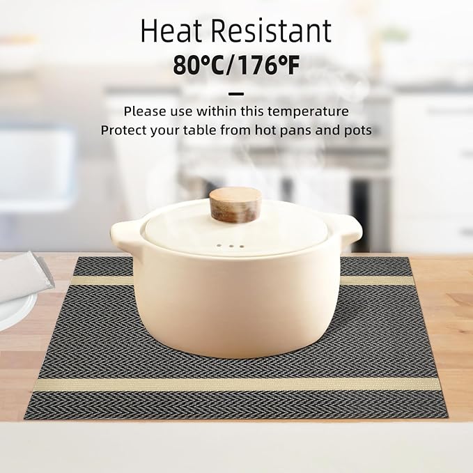 Modern Placemats Set of 8-Durable PVC Table placemats,Vinyl Woven Place Mats for Dining Table Heat Resistant Non-Slip Washable Indoor/Outdoor Table Mats (Brown)