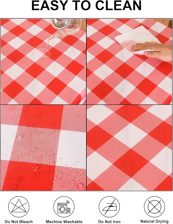 2 Pack Waterproof Polyester Fabic Square Checkered Tablecloth，54x54 Outdoor Table Cloth，Oil Stain Prevention Table Cloth for Pinics and Parties（Red and White）