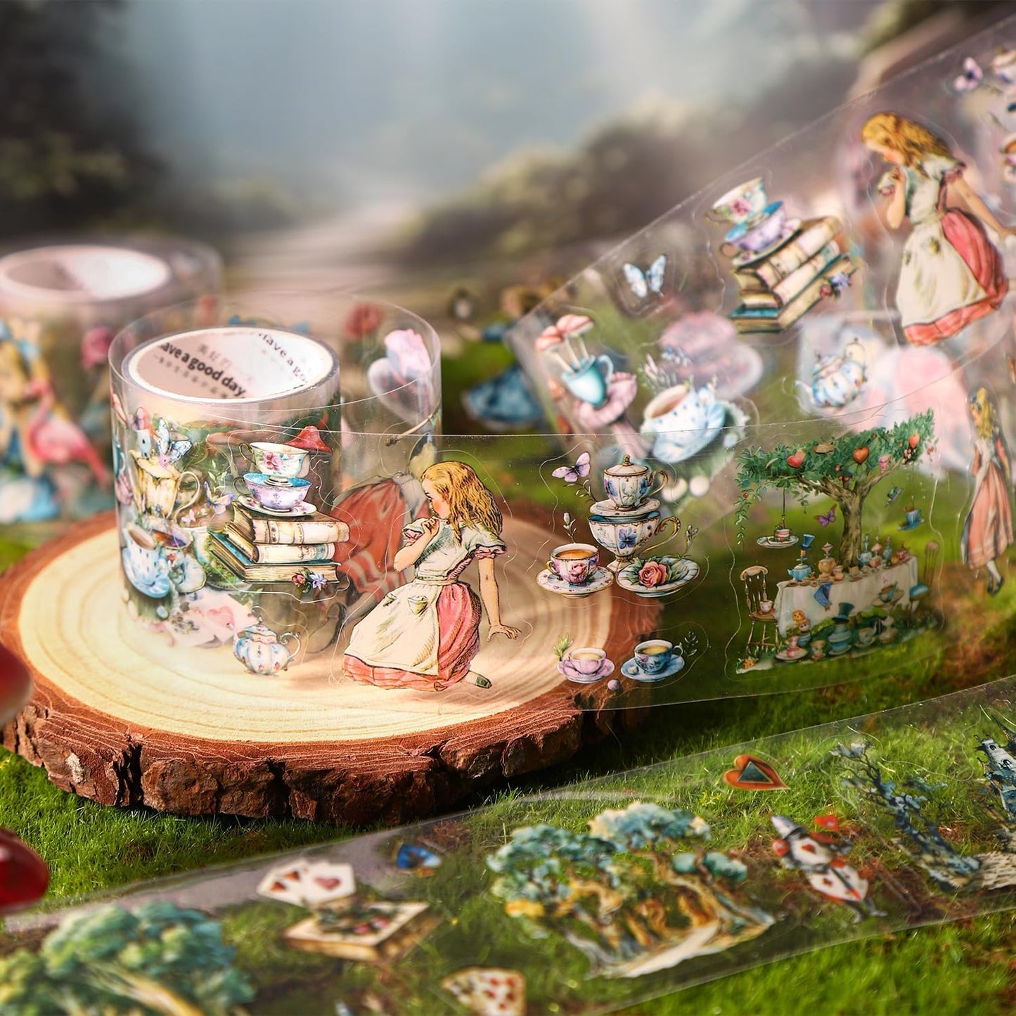 6 Rolls PET Tape Stickers for Journaling,Alice Fairy Washi Tape Stickers for Scrapbooking Supplies,Junk Journal,Phone Case,Photo Frame,Calendar,Cups(Spring)