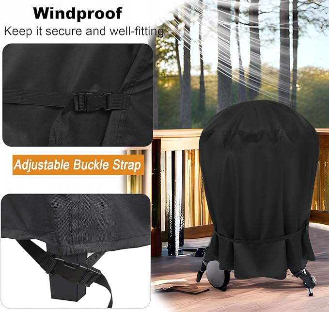 NettyPro Charcoal Kettle Grill Cover 18 inch for Weber, Heavy Duty Waterproof Outdoor Round Smoker Cover, Fade and UV Resistant Small BBQ Grill Cover, 23" W x 21" D x 35" H, Black