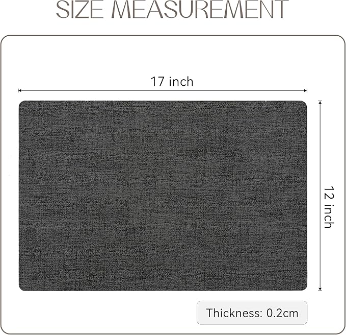 Romanstile Vinyl Placemats Set of 4-12 X 17 Inch - Heat Resistant Place Mats 100% Waterproof Oilproof Wipeable Reversible Faux Leather Table Mats for Kitchen, Dining, Party, Outdoor, Charcoal