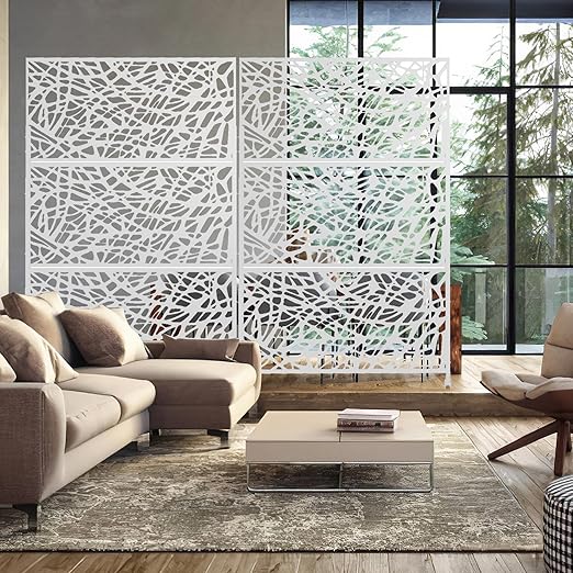 Casaphoria Metal Privacy Screen Outdoor, 72" H x 47" W Freestanding Decorative Privacy Screen for Patio Deck Balcony Garden with Stable Base, White-Net