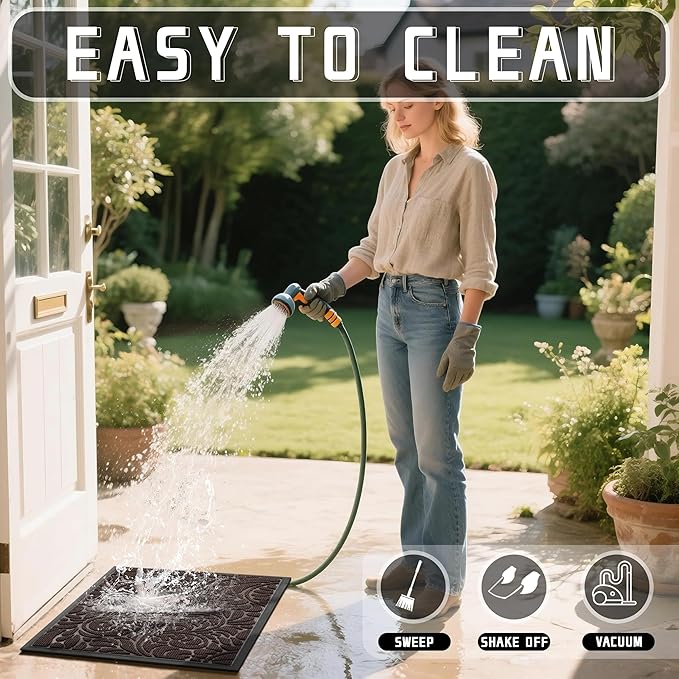 Yimobra Door Mat Outside Entrance 29.5x17, Waterproof Sturdy Outdoor Mats for Front Door, Heavy Duty Non-Slip Doormat for Garage Patio Entryway Indoor, Easy Clean, Coffee