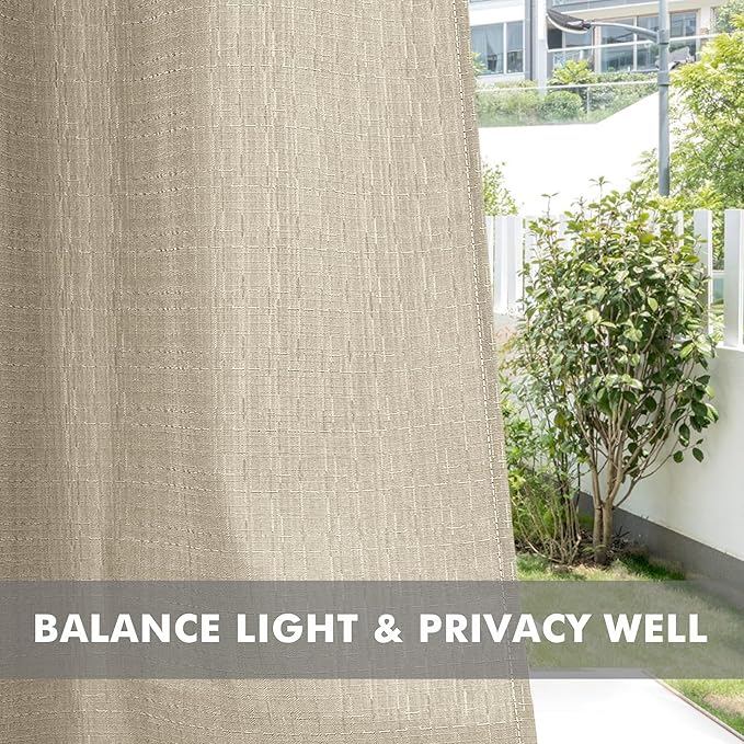 HolidayIdeas Linen Outdoor Curtains for Patio Waterproof 4 Panels Cream Outside Curtains 84 inch Length-Indoor/Outdoor Gazebo Wide Curtains Weatherproof, Privacy for Pergola, Porch, Cabana 110"x84"