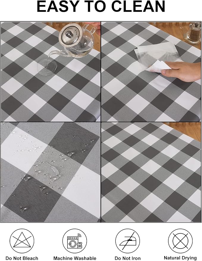 Cupuamon 2 Pack Waterproof Polyester Fabic Rectangle Checkered Tablecloth，60x84 Outdoor Table Cloth，Oil Stain Prevention Table Cloth for Pinics and Parties（Gary and White）