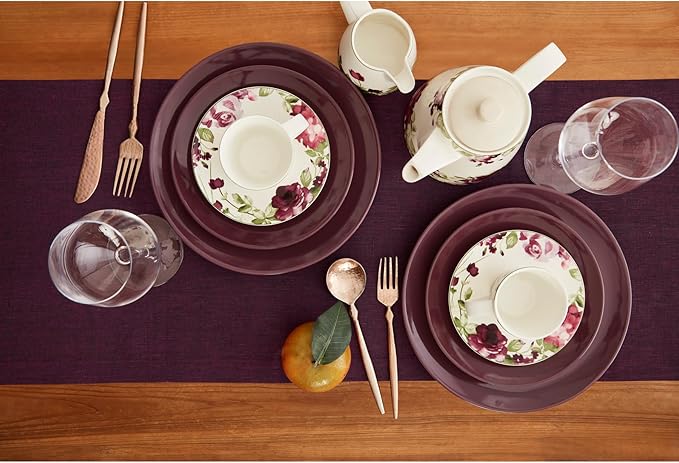 Solino Home Linen Small Table Runner 48 Inches - Athena, 100% Pure Linen Chambray Burgundy Table Runner 14 x 48 Inch Ideal for Dresser and Coffee Tables - Winter, Valentines
