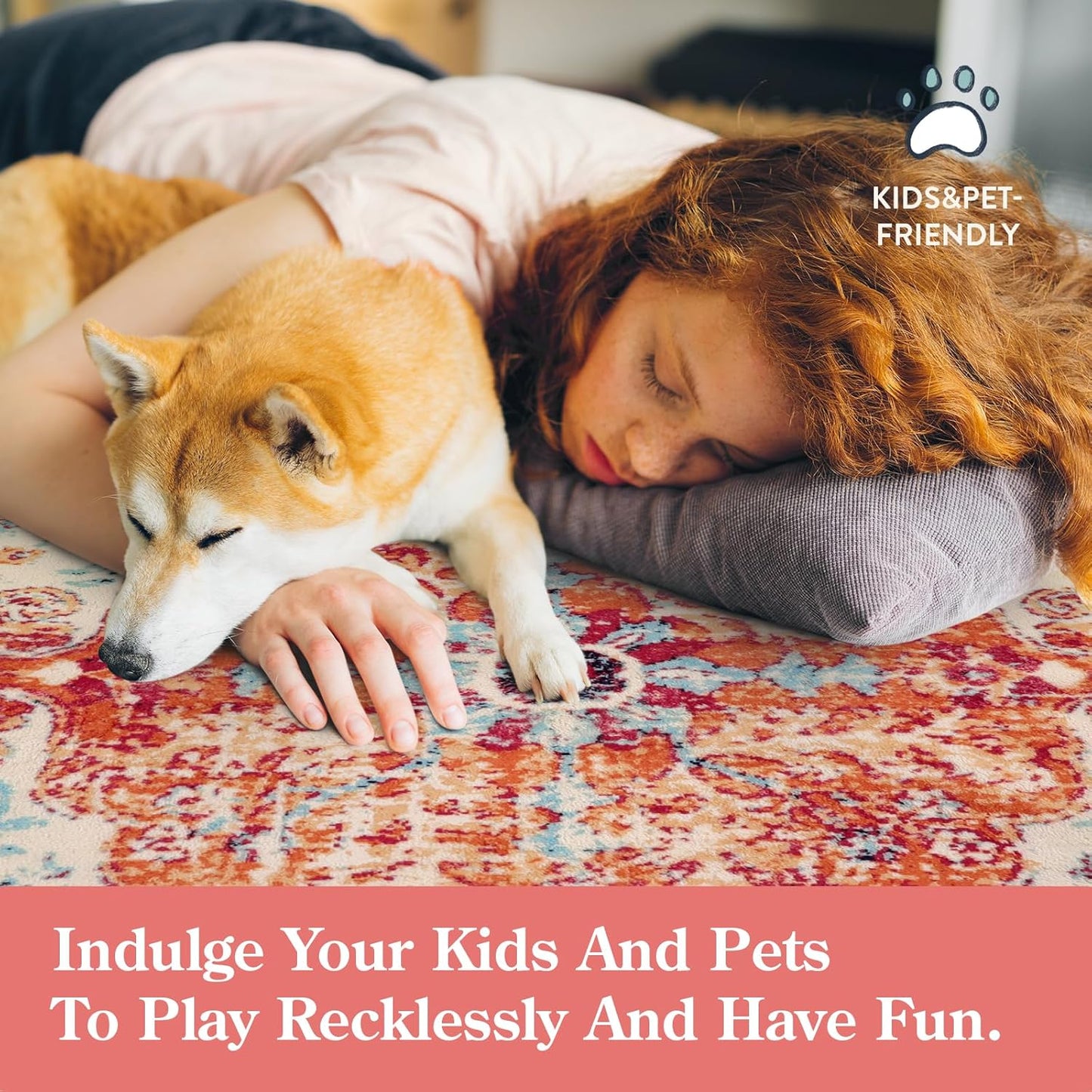 Lahome Bohemian Floral Medallion Runner Rug - 2x4 Washable Laundry Room Hallyway Runner Rug Doormat,Oriental Distressed Faux Wool Non-Slip Bath Mat Low-Pile Carpet for Kitchen Bathroom Entryway,Orange