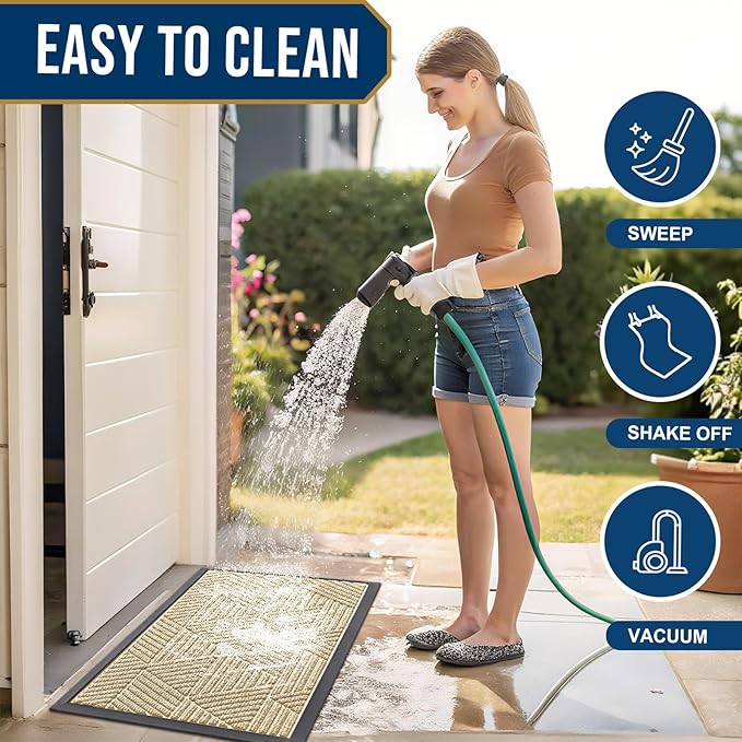 Smiry Front Door Mat Outside Entrance, Heavy Duty Sturdy Natural Rubber Doormat, Trap Dirt and Moisture, Easy Clean Low Profile Mats for Indoor Outdoor Entry, Irregular Triangle (36x24, Cream White)