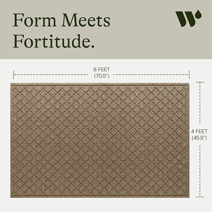 WaterHog Heavy Duty Doorway Mat, 4' x 6', Made in USA, Durable & Skid-Resistant Entryway Mat, Water-Trapping, Indoor/Outdoor Decorative Floor Covering, Cordova Collection, Khaki/Camel