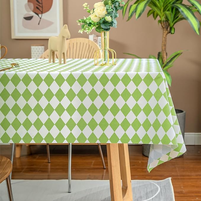 Rectangle Table Cloth,100% Waterproof Tablecloth Oil Proof Spill Proof Vinyl Table Cloth, Wipe Clean Plastic Table Cover for Dining, Camping, Indoor and Outdoor 54" x 78",Light Green