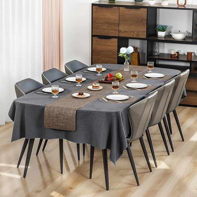 Myir JUN Round Placemats Dual Sided, Faux Leather Place Mats Set of 4 Indoor Placemats for Dining Table Outdoor Placemats Non-Slip Washable Table Mats (Set of 8, Gray Brown)