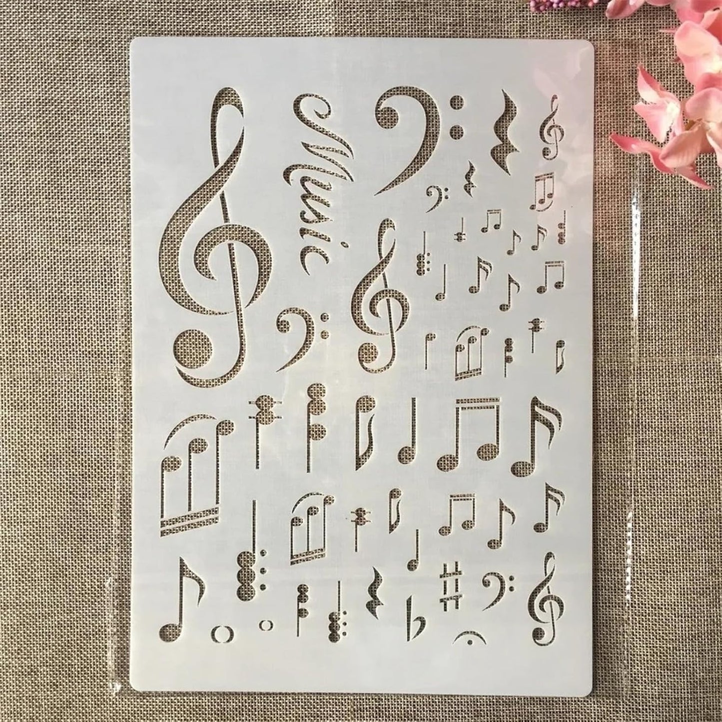 TIAMECH A4 Reusable Music Stencil for Painting - Music Symbol Notes Layering Template, DIY Wall Art, Wood Furniture, Scrapbook & Crafts (8.3x11.7inch)