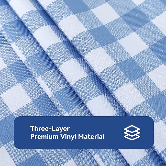 Romanstile Rectangle Vinyl Tablecloth, 100% Waterproof Buffalo Gingham Plastic Table Cloth, Heavy Duty Wipeable Checkered Table Covers for Outdoor, Camping, Picnic, Patio - 54 x 78, Light Blue