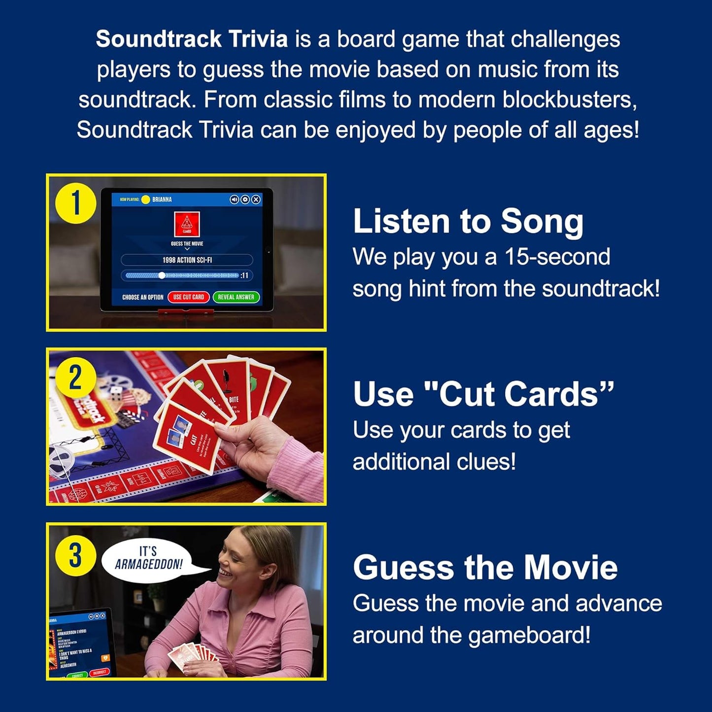 Soundtrack Trivia Movie Game, Name The Movie from a 15 Second Music Clip, Board Game for Family, Adults, Kids Ages 8+, 1 or More Players by Game Night Media