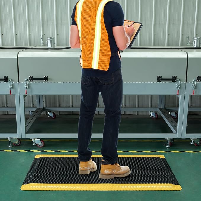 2' x 3' ESD Anti-Fatigue Conductive Mat, Durable Heavy Duty Diamond Plate, Non Slip Waterproof Floor Mats for Commercial&Industrial Work, Thick 3/4” with Yellow Border