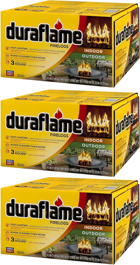 Duraflame 4.5 Pound 3 Hour Long Burn Time Indoor Outdoor Quick Light Fire Log for Camping, Firepits, Bonfires, and Fireplaces (18 Pack), Neutral