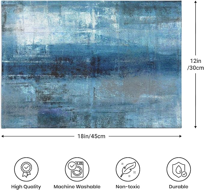 Modern Art Placemats Set of 4 Blue and Grey Abstract Painting Place Mats Washable Linen Placemat for Kitchen Dining Table Home Party Dinner Decor 18x12 Inches