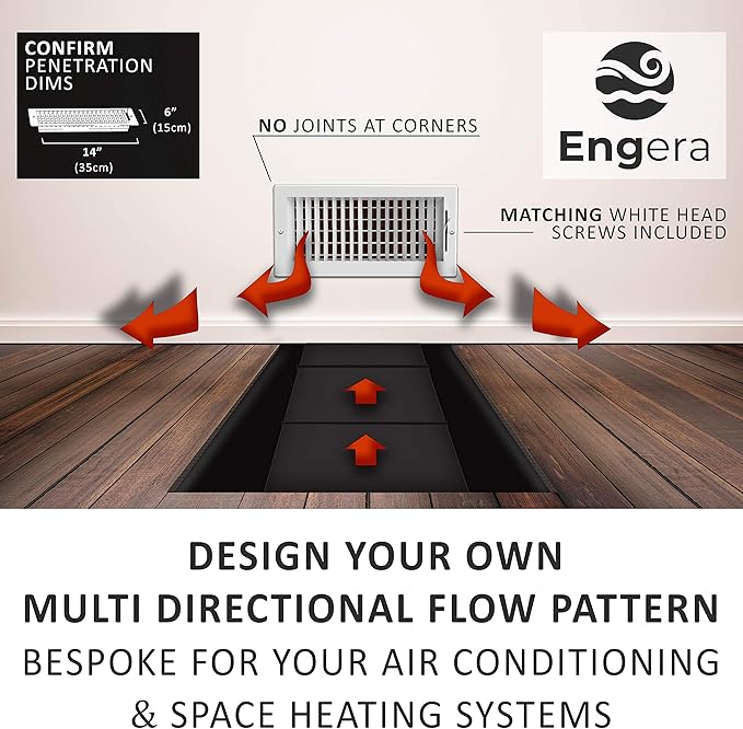 Engera Adjustable Double Deflection HVAC Air Register-Supply Air Diffuser Air Vent Register-Heating/AC Vent Cover-Wall Register 14x6"Duct [16x8"Face]