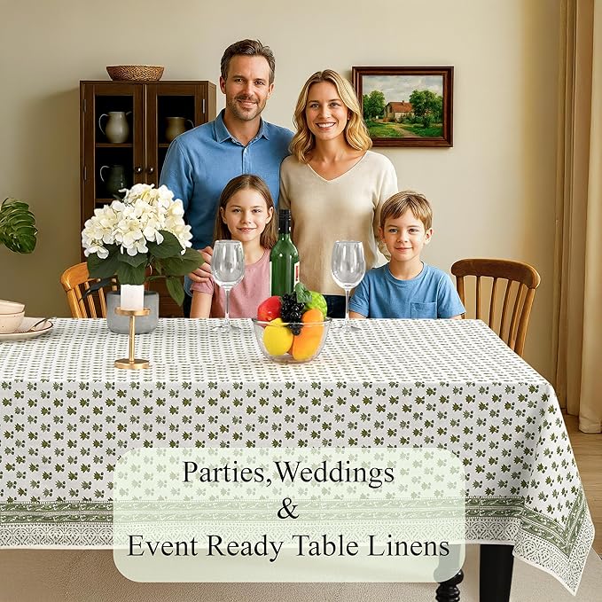 CPC Lotus Meadow Tablecloth 100% Cotton 80x120 Inch Indian Block Print Rectangle Table Cover, Table Cloth for Gifting in Weddings, Halloween, Fall, Christmas, Thanksgiving
