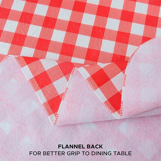 Nasitos 2 Pack Plastic Table Cloth 60x120 Inch-Red and White Rectangle Tablecloth Checkered, Washable Wipeable Plaid Vinyl Tablecloth with Flannel Backing for Picnic Party, Camping, Dinner