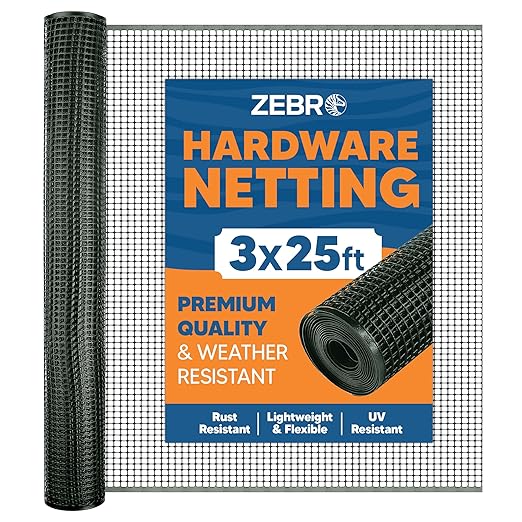 ZEBRO Hardware Mesh Screen & Fence Roll (3' x 25' - Green) - Indoor or Outdoor Balcony, Patio & Porch Netting - Safety Barrier Plastic Fence to Protect Pets & Kids Around The Home