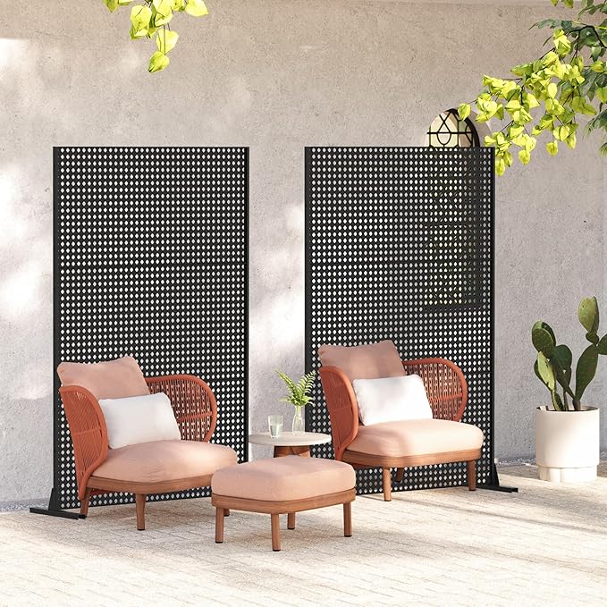 Domi Metal Privacy Screen, Freestanding Outdoor Indoor Divider 1 Piece, Decorative Privacy Screen 3 Panels for Balcony Patio Garden, Rhombus-Shaped