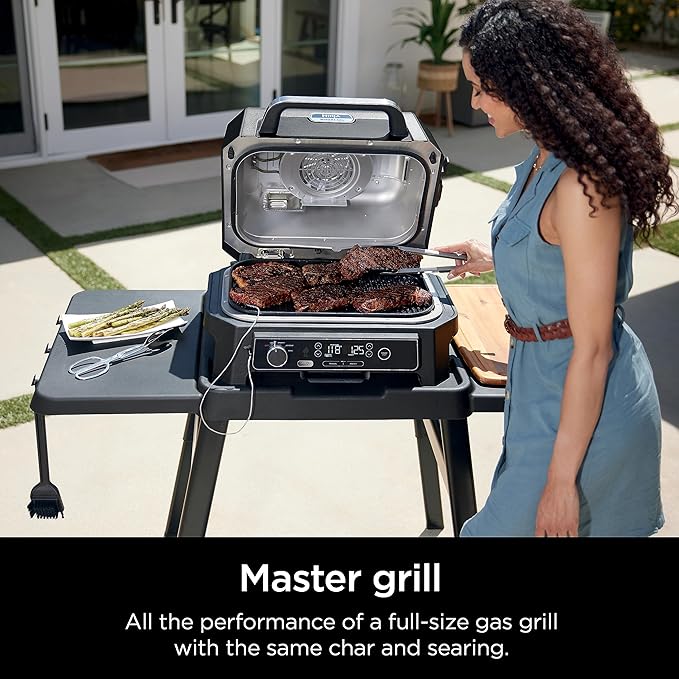 Ninja | Grill & Smoker | Outdoor Woodfire Pro XL | 4 in 1 Grill, BBQ Smoker, Air Fryer & Bake | Portable | Includes Built in Thermometer & 2 Woodfire Pellet Packs | Dark Grey | OG850