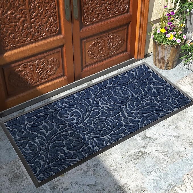 Yimobra Large Door Mat Outside Entrance 47x24, Waterproof Sturdy Outdoor Mats for Front Door, Heavy Duty Non-Slip Doormat for Garage Patio Entryway Indoor, Easy Clean, Blue