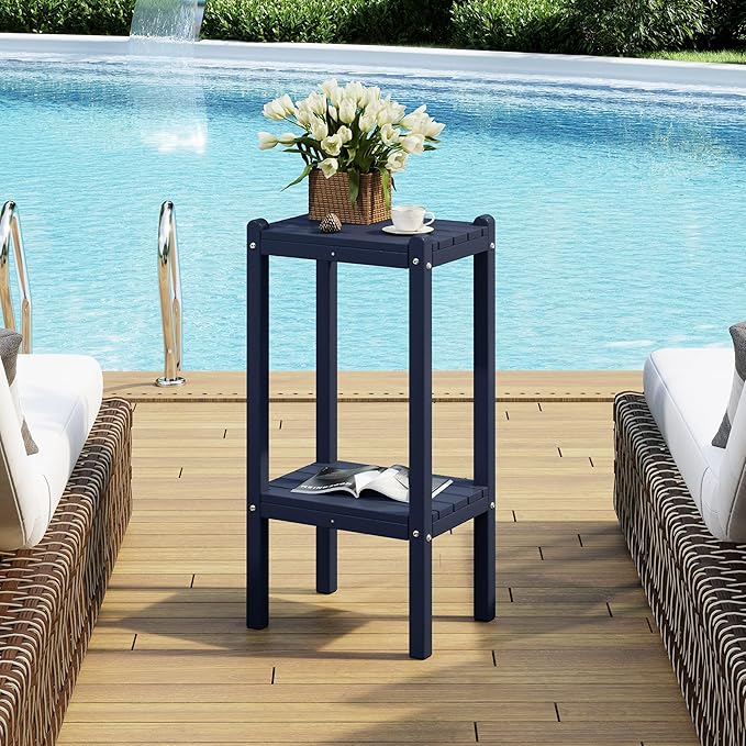 Costaelm Outdoor Side Table, 2-Tier Small Patio Coffee Tables for Outside, Outdoor End Tables for Patio, Adirondack Side Table for Outside, Outside Table for Pool, Porch, Garden, Navy Blue
