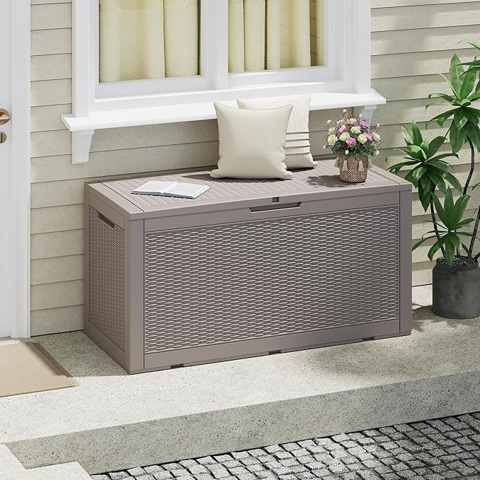 Outdoor Storage Box, Resin Deck Boxes Outdoor Waterproof For Patio Furniture, Garden Tools, Pool Supplies, Durable And UV Resistant, Lockable (100 Gallon, Grey)