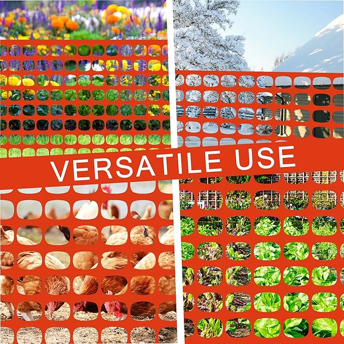 Safety Fence Plastic Mesh Fencing Roll, 4'x100' Feet 1 Roll with 100 Zip Ties, Temporary Reusable Netting for Snow Fence, Garden, Construction and Animal Barrier (Orange LW 15.43 lb/roll)