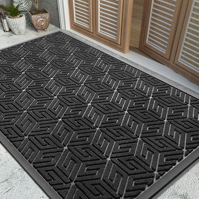Yimobra Large Door Mat 47x32, All-Weather Waterproof Outdoor Mats for Front Door, Non Slip Rubber Doormat for Patio Proch Outside Entryway Indoor, Black