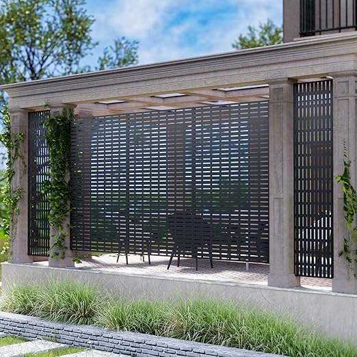 Casaphoria 72" H x 47" W Metal Outdoor Privacy Screen, Freestanding Decorative Divider for Patio, Deck, Balcony, and Garden with Stable Base, Black Abraham