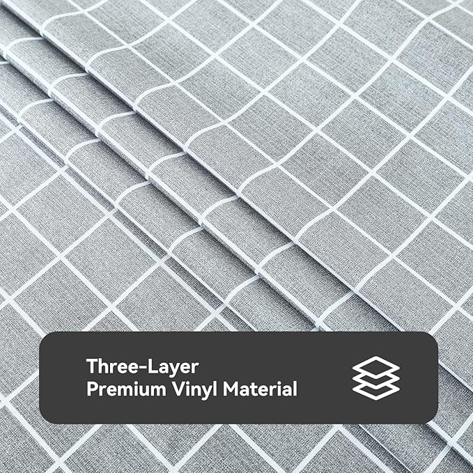 Romanstile Rectangle Vinyl Tablecloth, 100% Waterproof Oil-Proof Checkered Plastic Table Cloth, Heavy Duty Wipeable Table Covers for Dining, Camping, Picnic, Outdoor - 60 x 102 Inch, Grey